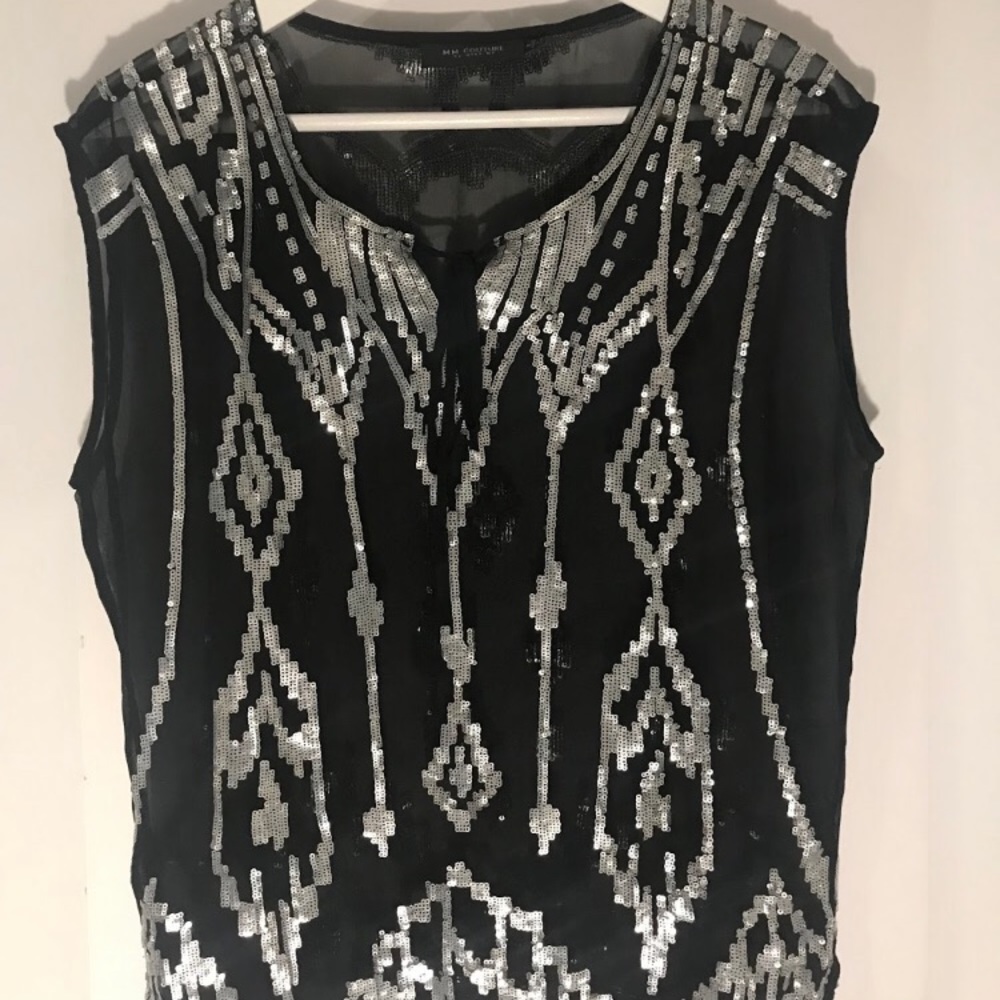 MM couture Blk/Silver sequins tank Size S $30